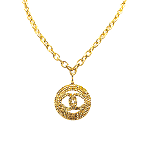 Pre-Loved Chanel Gold Plated CC Braided Round Pendant Necklace - Picture 1 of 5